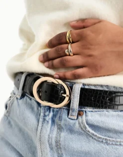 Belts*DESIGN Croc Double Circle Waist And Hip Belt Black