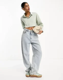 Shirts*DESIGN Cropped Shirt In Olive And Black Pinstripe Olive/Black