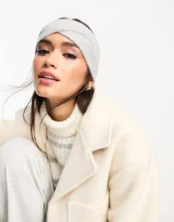 Beanies*DESIGN Cross Over Knit Headband In Grey Marl Light Grey