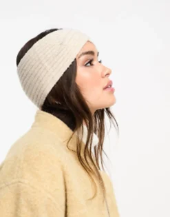 Hats*DESIGN Cross Over Knit Headband In Light Oatmeal Beige