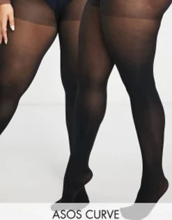 Socks & Tights*Curve Design 2 Pack 60 Denier Tights In Super Stretch Fit In Black