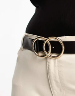 Belts*Curve Design Bevelled Double Circle Waist And Hip Belt In Metal Work Gold