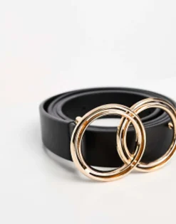 Belts*Curve Design Bevelled Double Circle Waist And Hip Belt In Gold Metal Work - Gold Black