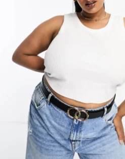 Belts*Curve Design Bevelled Double Circle Waist And Hip Belt In Gold Metal Work - Gold Black