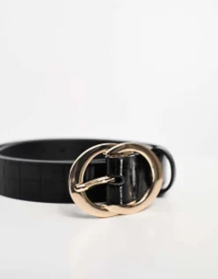 Belts*Curve Design Croc Double Circle Waist And Hip Belt Black