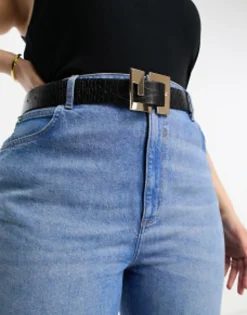 Belts*Curve Design Croc Spiral Logo Belt In Black