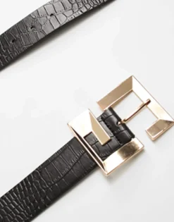 Belts*Curve Design Croc Spiral Logo Belt In Black