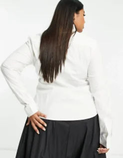 Shirts*Curve Design Long Sleeve Fitted Shirt In Stretch Cotton In White