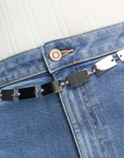 Belts*Curve Design Rectangle Chain Link Belt In Silver