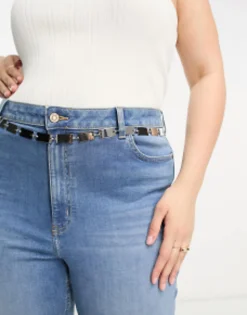 Belts*Curve Design Rectangle Chain Link Belt In Silver