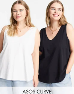 Multipacks*Curve Design Ultimate Vest With Scoop Neck In Cotton In 2 Pack Save - Multi Black & White