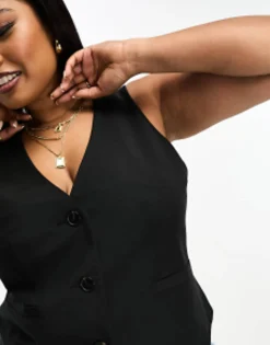 Suits & Tailoring*DESIGN Curve Waistcoat In Black