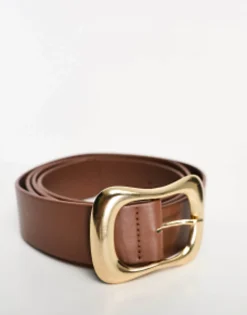 Belts*Curve Design Wavy Buckle Waist And Hip Jeans Belt In Tan