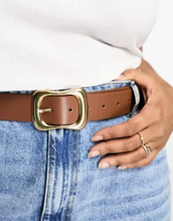Belts*Curve Design Wavy Buckle Waist And Hip Jeans Belt In Tan