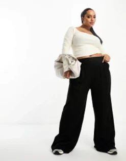 Trousers & Leggings*DESIGN Curve Wide Leg Trouser In Black