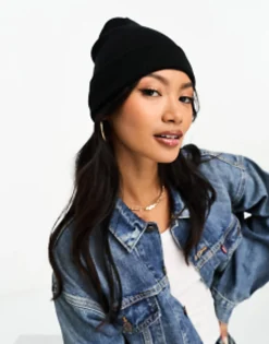 Beanies*DESIGN Deep Turn Up Beanie In Black