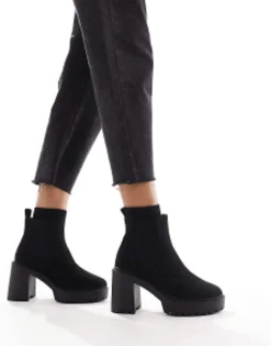 Chelsea Boots*DESIGN Elma Heeled Chunky Chelsea Boots In Black