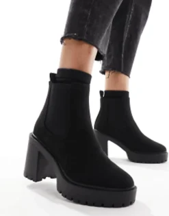 Chelsea Boots*DESIGN Elma Heeled Chunky Chelsea Boots In Black