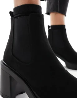 Chelsea Boots*DESIGN Elma Heeled Chunky Chelsea Boots In Black