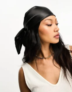 Hair Accessories*DESIGN Extra Large Polysatin Headscarf In Black