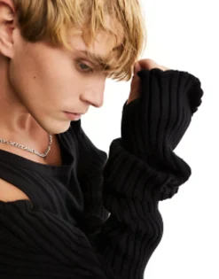 Scarves*DESIGN Extra Long Sleeve Bolero In Chunky Knit Black