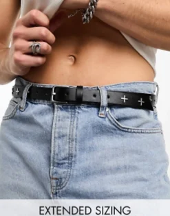 Belts*DESIGN Faux Leather Belt With Metal Cross Embellishment Black