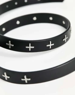 Belts*DESIGN Faux Leather Belt With Metal Cross Embellishment Black