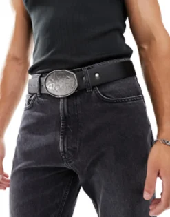 Belts*DESIGN Faux Leather Belt With Western Statement Buckle In Black