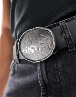 Belts*DESIGN Faux Leather Belt With Western Statement Buckle In Black