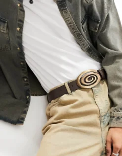 Belts*DESIGN Faux Leather Belt With Statement Buckle Brown