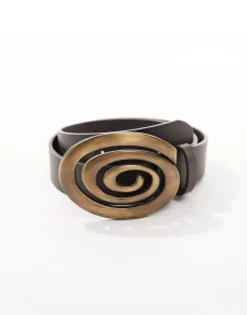 Belts*DESIGN Faux Leather Belt With Statement Buckle Brown