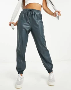 Tracksuits & Joggers*DESIGN Faux Leather Jogger In Dark Grey Dark Slate
