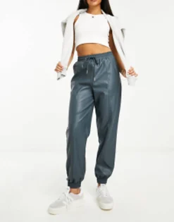 Tracksuits & Joggers*DESIGN Faux Leather Jogger In Dark Grey Dark Slate
