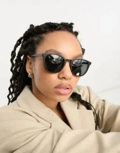Sunglasses*DESIGN Fine Frame Round Sunglasses In Black