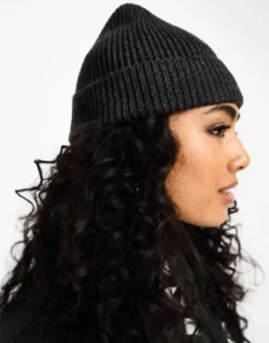 Beanies*DESIGN Fisherman Rib Beanie Hat In Polyester - Grey Charcoal Grey