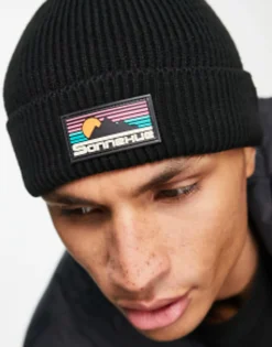 Beanies*DESIGN Fisherman Ribbed Beanie With Rubber Logo In Black