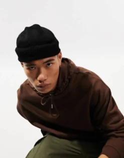 Beanies*DESIGN Fisherman Ribbed Beanie In Black