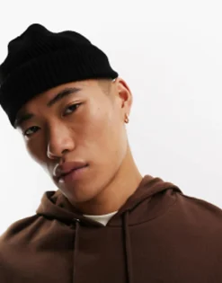 Beanies*DESIGN Fisherman Ribbed Beanie In Black