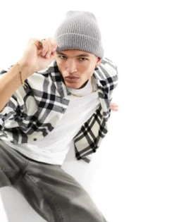 Beanies*DESIGN Fisherman Ribbed Beanie In Grey