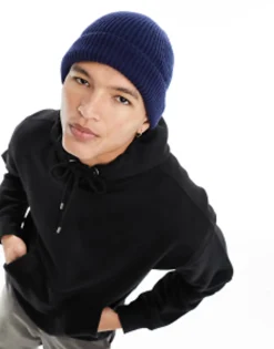 Beanies*DESIGN Fisherman Ribbed Beanie In Navy
