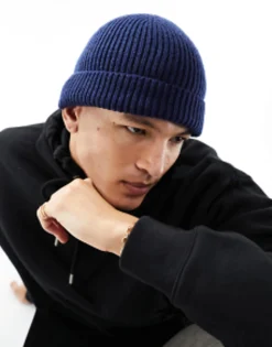 Beanies*DESIGN Fisherman Ribbed Beanie In Navy