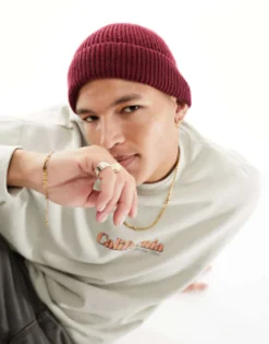 Beanies*DESIGN Fisherman Ribbed Beanie In Burgundy
