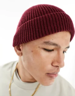 Beanies*DESIGN Fisherman Ribbed Beanie In Burgundy