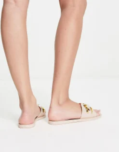 Flat Sandals*DESIGN Fleur Chain Jelly Flat Sandal In Beige