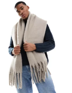 Scarves*DESIGN Fluffy Blanket Scarf In Grey Khaki