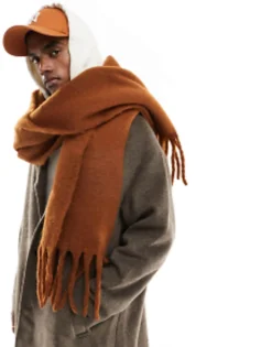Scarves*DESIGN Fluffy Blanket Scarf In Brown Tan