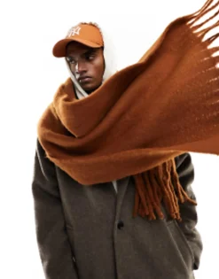 Scarves*DESIGN Fluffy Blanket Scarf In Brown Tan