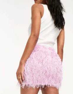 Skirts*DESIGN Fluffy Metallic Mini Skirt In Pink Bright Pink