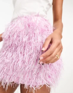 Skirts*DESIGN Fluffy Metallic Mini Skirt In Pink Bright Pink