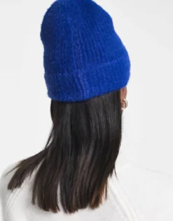 Beanies*DESIGN Fluffy Rib Beanie In Cobalt Blue Colbolt Blue